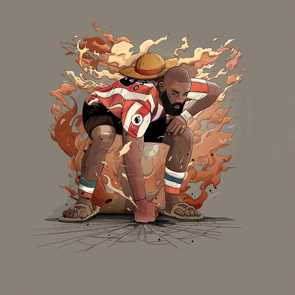Illustration réalisée par le Studio Cortes-Cochard représentant le footballer Bryan Mbeumo