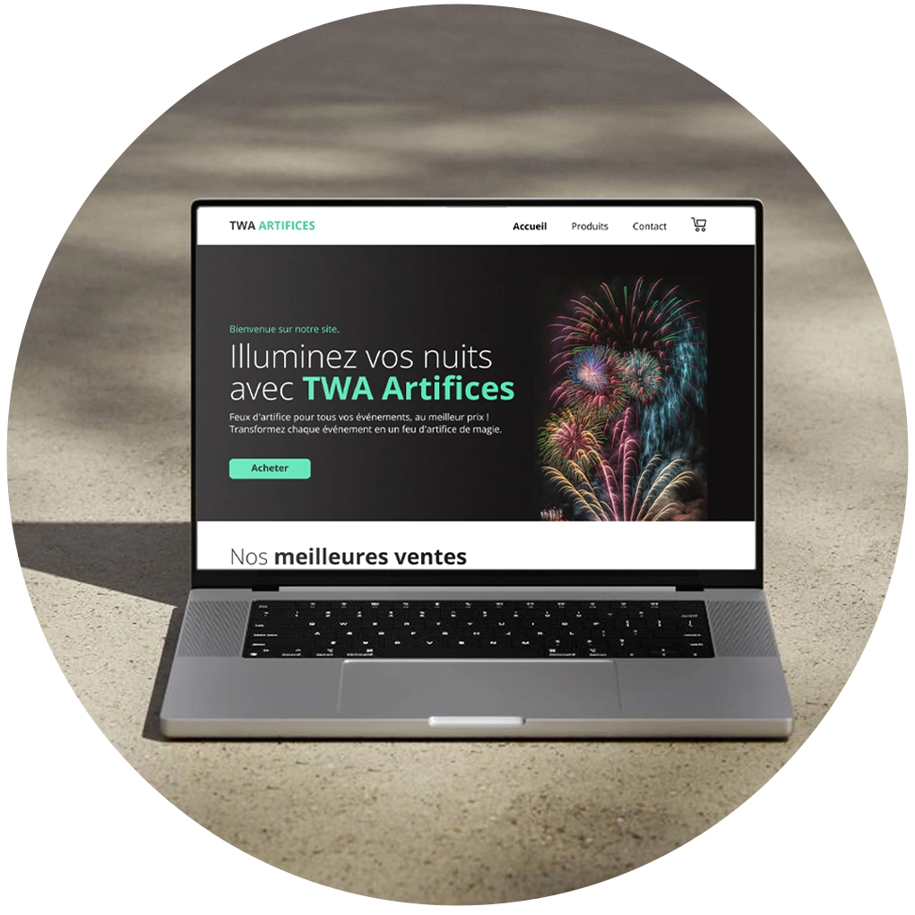 Mockup graphique représentant un site web destiné aux commerces